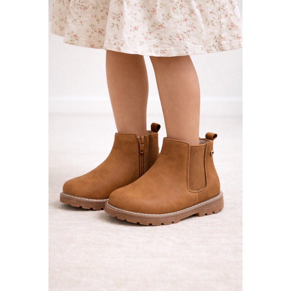 Lucky Brand Lina Girls Chelsea Boots Cognac Brown Ankle Booties‎ Size 13